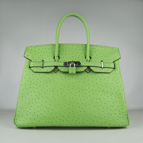 High Quality Fake Hermes Birkin 35CM Ostrich Veins Handbag Green 6089 - Click Image to Close